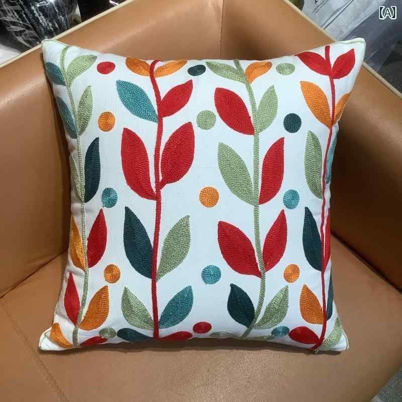 Rakuten - 北欧 植物と 花の 刺繍 入り 枕、 高級 リビングルームソファクッションカバー、 クロスボーダーアマゾン 工場 卸売