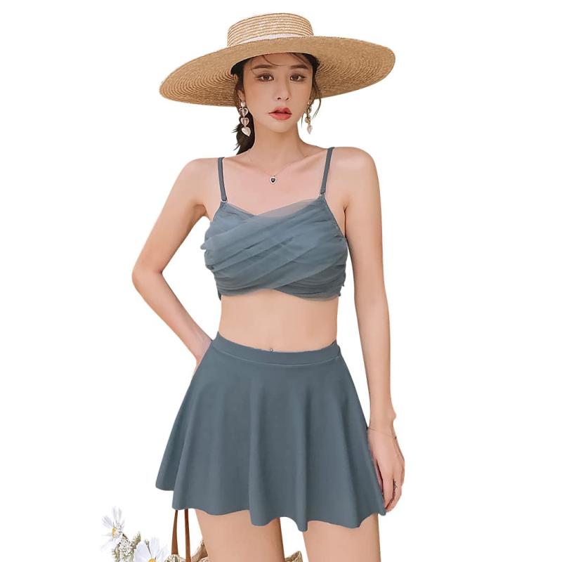 [Teddy] 水着 レディース チュール付きビキニ スカート 3点セット キャミソール バックリボン hys2530