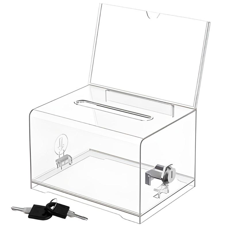 YSKSTORE 貯金箱 鍵付き 募金箱 透明 収納ボックス 鍵付き貯金箱 投票箱 アンケート用 イベント 店舗用