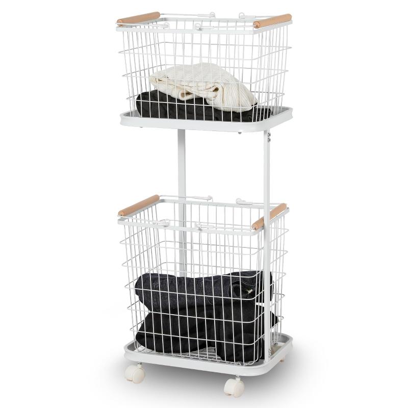 Saiveina 洗濯かご ランドリーバスケット 大容量 2段 洗濯物収納 ランドリー収納 キャスター付き 持ち..