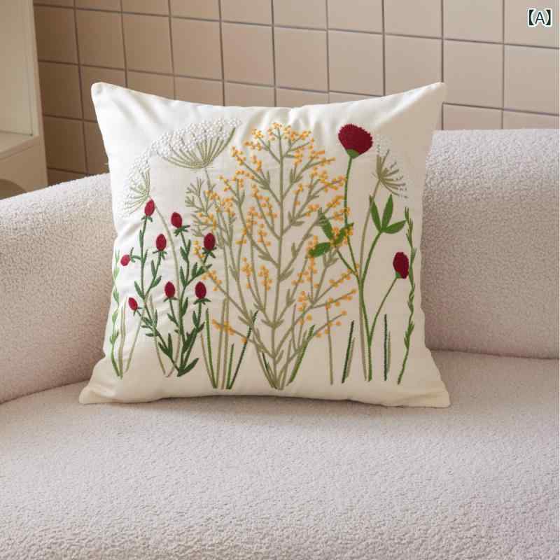乐天商城 - 人気の 春の 枕 カバー 花と 草の 刺繍 リネン 素材 アメリカン 春 ソファ 装飾 枕 カバーには 芯は 含ま れません