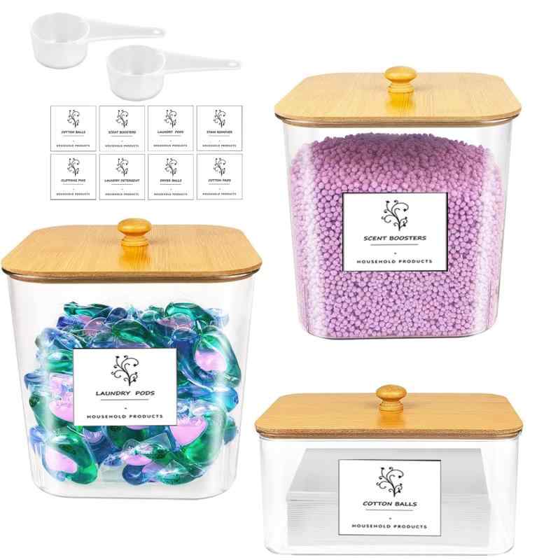 粉末洗剤 容器 3個セット ランドリーボトル ランドリーボール 洗濯ビーズケース 詰め替えボトル 蓋 計..