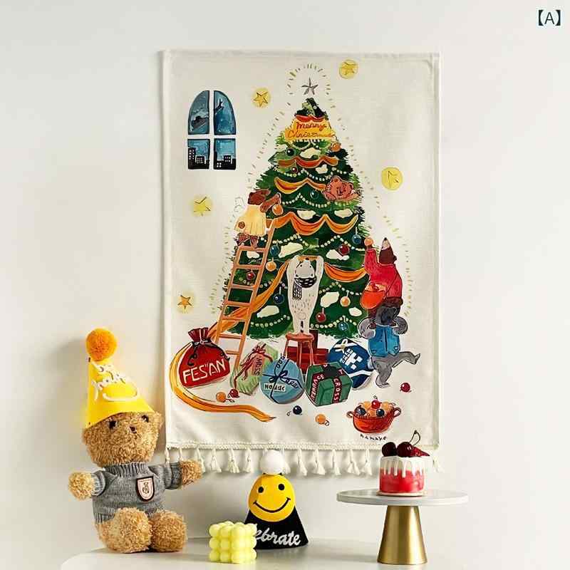 Rakuten - クリスマスツリー 背景 布 ins クリスマスツリー 北欧 背景 壁 装飾 壁 布 寮 ベッド 掛け 絵 タペストリー