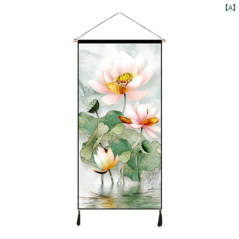 Plain - 中国 式 ハスの 花の 布 芸 掛け 画の 背景 布 中国 風 禅 意 掛け 絨毯 壁の 寝室の 客間の 玄関 装飾