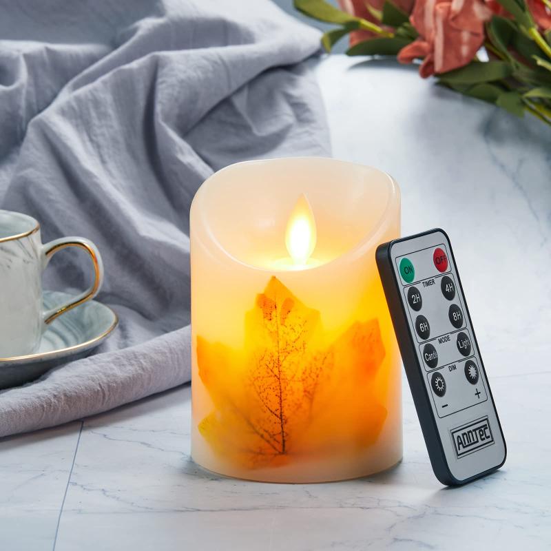 AnnTec LEDキャンドルライト ロウソク 秋の紅葉 本物の炎のようにゆらめく 暖色光 火を使わない ゆらゆら揺れる 安全 省エネ 専用リモコン付き 明るさ調整 電池式 LEDライトキャンドル(2.0)