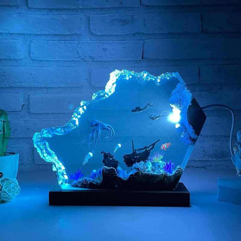 タコ ダイバー 木製 樹脂 ランプ 海洋 テーマナイトライトデザイン 手作り 装飾 品 誕生 日 クリエイティブナイトライト