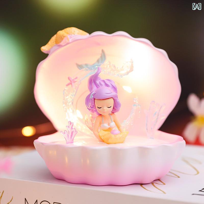 乐天商城 - プリンセス シリーズ 海洋 マーメイド プリンセス 真珠 貝殻 雰囲気 星 灯 デスク トップ 小 置物 寮 照明 灯