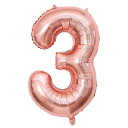 数字 バルーン ナンバー バルーン アルミ風船 40インチ 大きい 誕生日 ハッピーバースデー 飾り付け ウェディング 記念日 パーティー 約90cm (3, ローズゴールド)