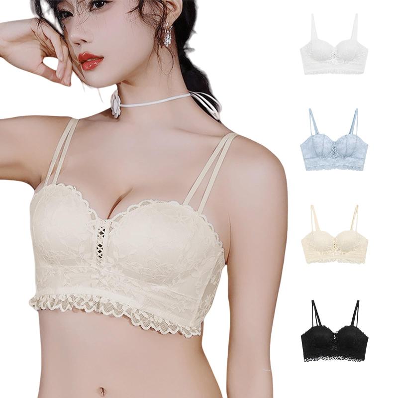 [A7 SEVEN] ストラップレスブラ チューブトップ レース ブラジャー ブラトップ カップ付き ノンワイヤー 柔らかい 花柄 総レース 取り外し可能肩紐 ホック 美胸ブラ かわいい