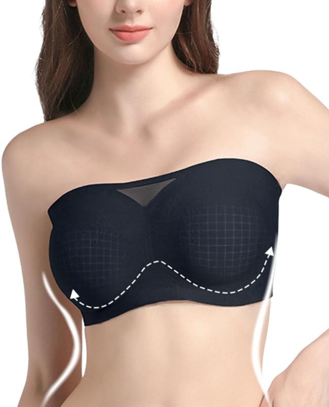 [Kayuuhin] 無縫製 ストラップレスブラ チューブトップ シームレス 紐なしブラ 上下滑り止めストリップ 脇高 ノンワイヤー 背中見せブラ インナー 結婚式 オフショル レジャー リゾート