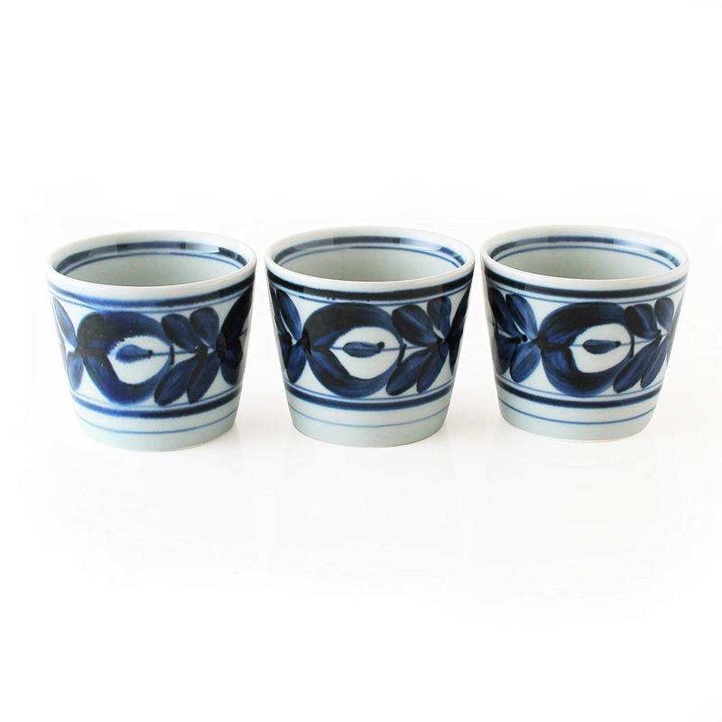 CtoC JAPAN Select 一人暮らし 食器 そば ちょこ 廻り花 3個組 ブルー φ 8cm xH 6.5cm 170cc 日本製