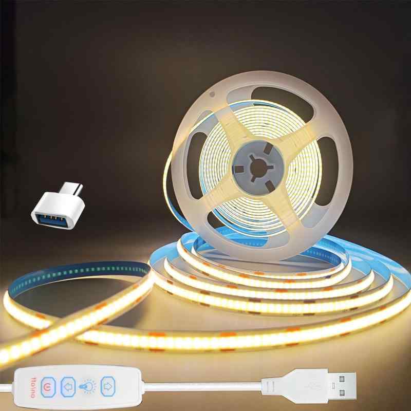 ledテープライト COB LEDストリップ USB 5v 320LEDs/m 調光スイッチ 10段階調光 カット可能 高輝度 両面テープ設置