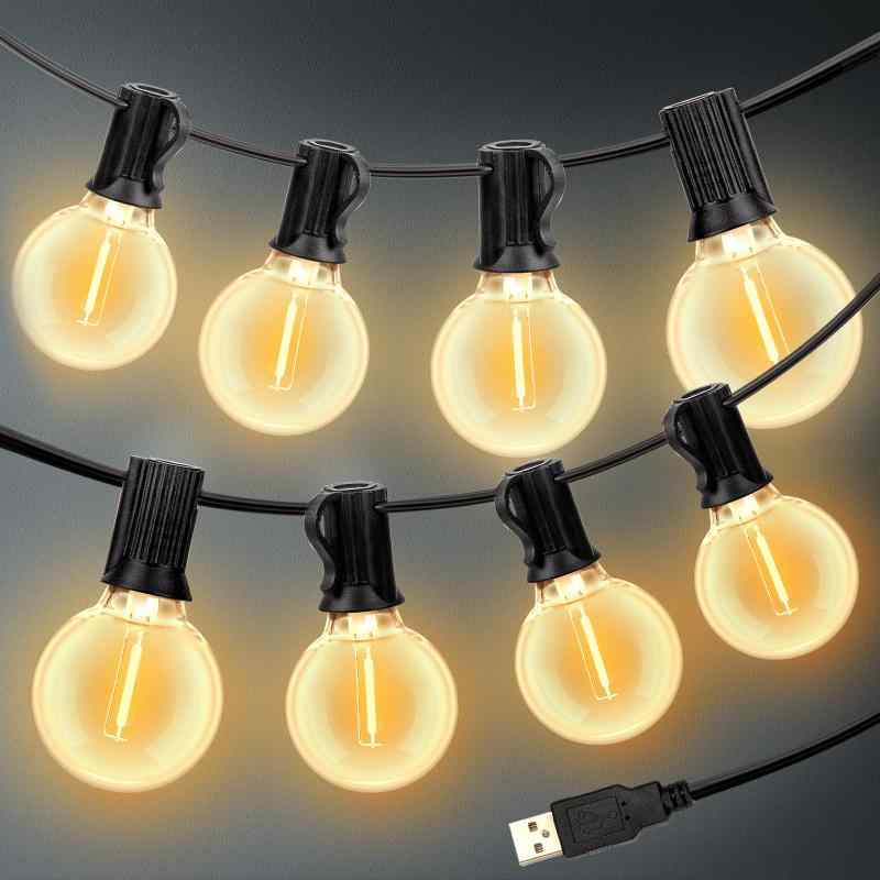 ストリングライトガーデンライトG40 15m 25個LED電球 E12口金 電球色 破損しにくい 室内/屋外照明