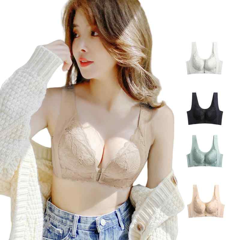 [A7 SEVEN] フロントホック レース ブラジャー ノンワイヤー 超盛 谷間メイク 脇高デザイン バストアップ 美胸 寄せブラ パット付き 柔らかい 締付け感なし 苦しくない