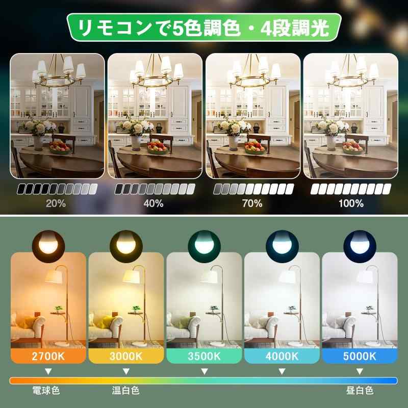 防災電球 蓄電型LED電球 E26 60W形相当 5色調色・4段調光 8W 800lm スイッチ付き USB充電式 省エネ 高演色 吊下げフック・リモコン付き 充電式ランタン 地震 台風 停電対策に最適 PSE認証済