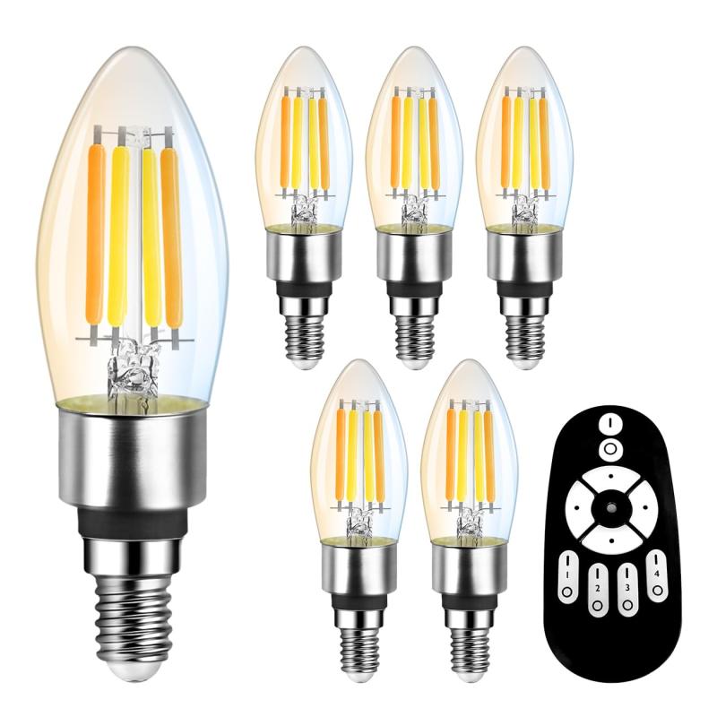 UEWIT シャンデリア電球 LED電球 6個セット 600lm B11 E17 消費電力4.5W（50W形相当） リモコン付き 無段階調光 照明