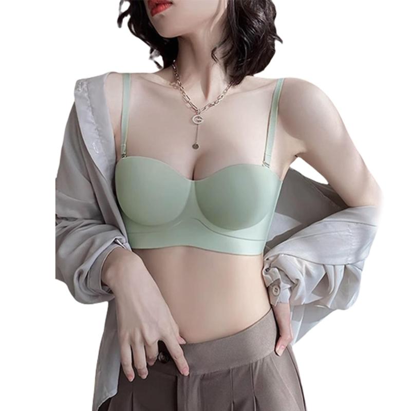 [SophroniaTerri] 下着専門店 紐なしブラ 取り外し可能肩紐 ブラジャー 盛れ寄せ ノンワイヤー 肩ひもなし 滑り止め 脇高 美胸美背 瞬間谷間 シームレスブラ チューブトップ ストラップレスブラ