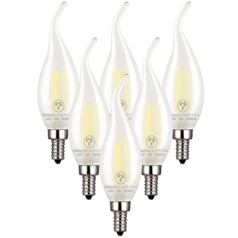 ZYYRSS シャンデリア電球 LED 6W E17 エジソン電球 ローソク型 60W形相当 720lm 復古電球 2700K 電球色 磨りガラスの材質 調光器非対応 シャンデリア 蝋燭型 省エネ PSE認証済み 6個入り