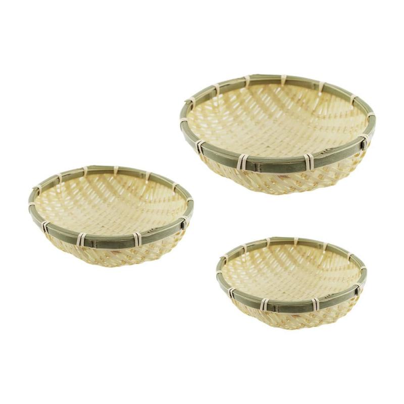 VALICLUD 竹製 3サイズ フルーツバスケット 手作り 編み込み スナック収納バスケット コンパクトデザイン キッチン リビング用