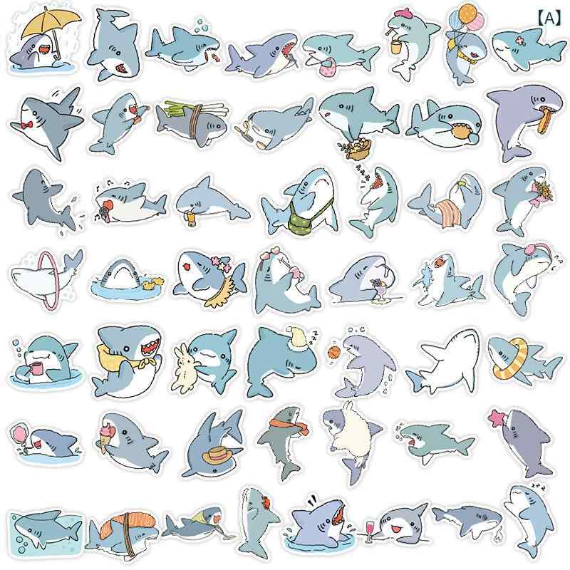 Stickers - 50 枚の 国境を 越えた オリジナルサメシール 漫画 かわいい 海洋 動物 落書き 装飾 手帳 携帯 電話 ケース 自己 貼り 付け