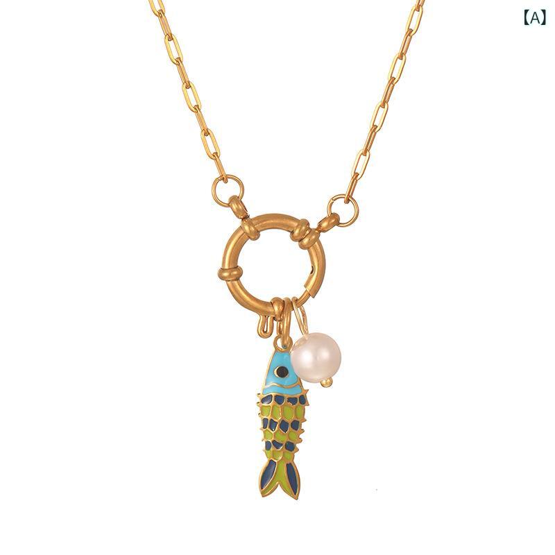 Rhodolite - クロス ボーダー新 オーシャン シリーズ 小 魚 カラー エナメル ペンダント 色 保持 チタン 鋼 滴下 油 小 魚 DIY ジュエリー ネックレス 女性の ための