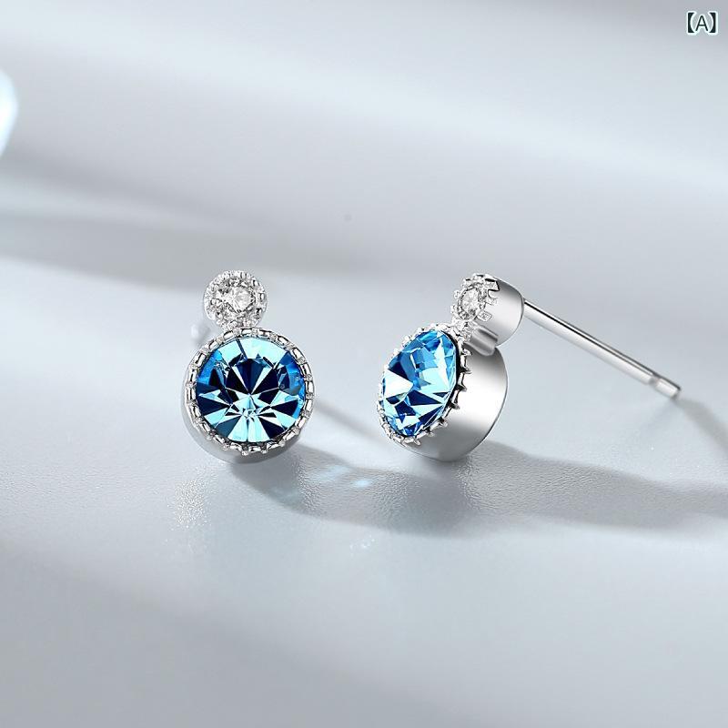 Body Earrings - 国境を 越えた 海の 心臓 クリスタル イヤリング 女性 用 S 925 純銀軽 奢 高級 感 ダイヤモンド 付き イヤリング ジオメトリックジュエリー(x2)