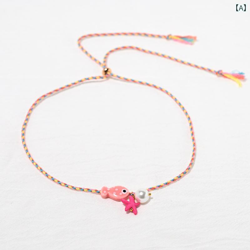 Red Coral - 欧米の 陶磁器の 海洋の小 魚の ペンダントの ネックレスに 合わせて、 縄の 鎖の 海星の ガラスの 真珠の ペンダントの 装飾 品を 調節 する ことが できます。