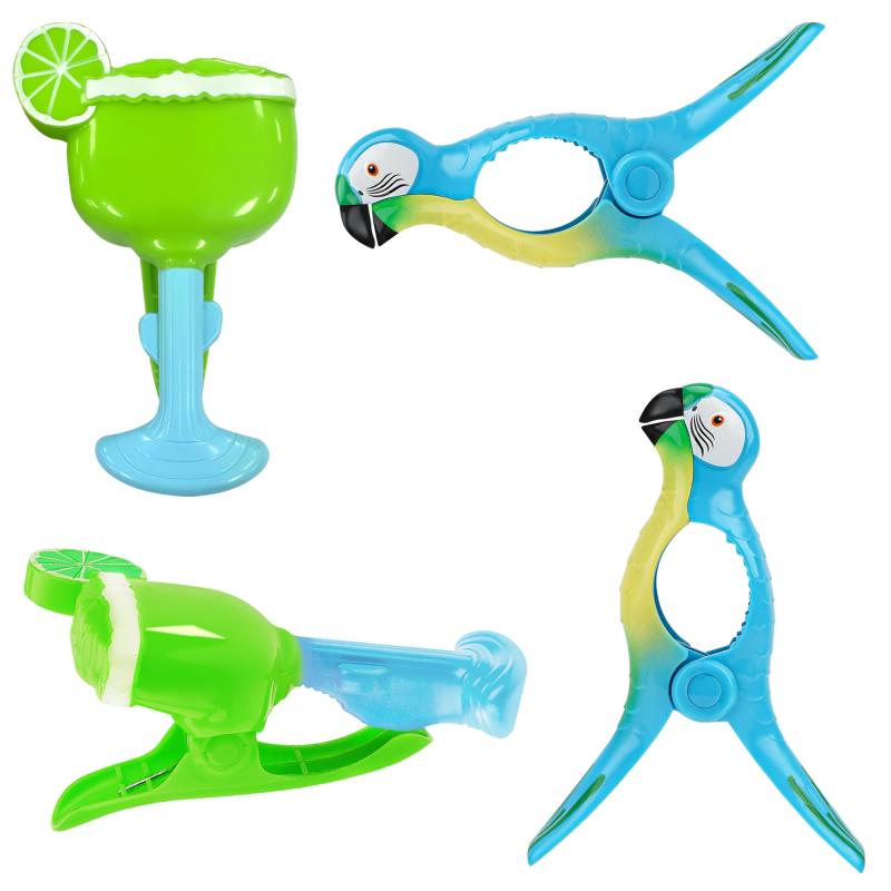 SHIDOW 椅子用 ビーチタオルクリップ マルガリータカップやオウム型 ビーチチェアクラスプ 防風 洗濯バサミ 砂浜/プール/クルーズ船/ボート用 プラスチック タオルランドリークリップ (4個)