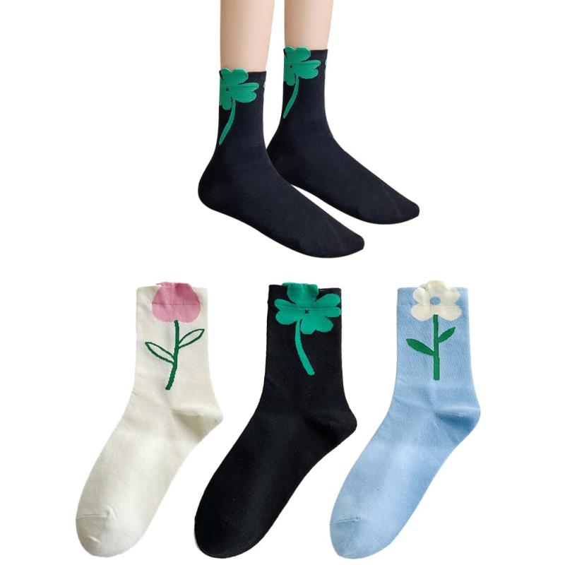 [FASELE] 靴下 レディース おしゃれ ソックス 女子用 婦人用ソックス クルーソックス 可愛い 花柄 スポーツ 日常 コットン 綿 通気性 柔らかい 春夏 秋冬 オールシーズン ミッドチューブソック