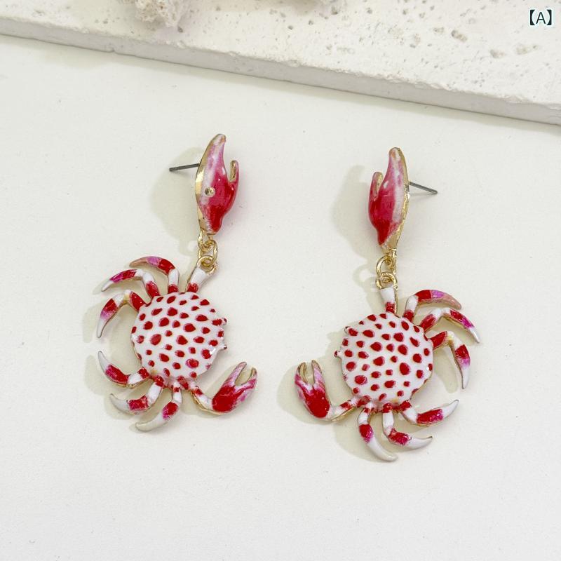 Body Earrings - クロス ボーダー 夏の 海 ビーチカニイヤリングカジュアルスタイル 漫画 動物 合金 ピンクカニイヤリングジュエリー
