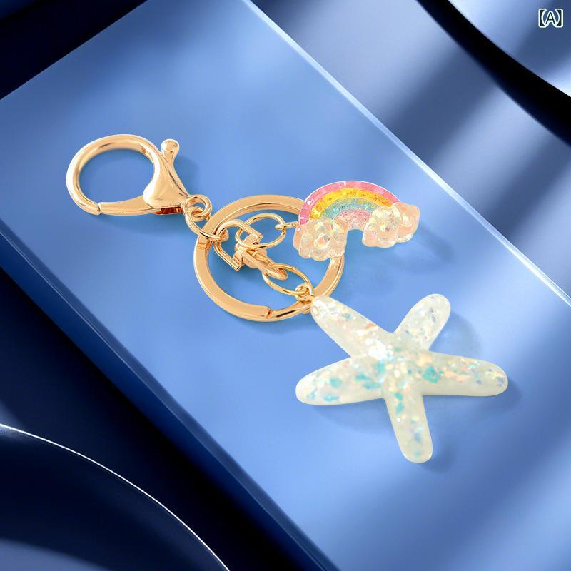 クロス ボーダー スポット オーシャン ヒトデ キーホルダー レインボー ペンダント レディー スバッグキーペンダントクリエイティブジュエリー 卸売