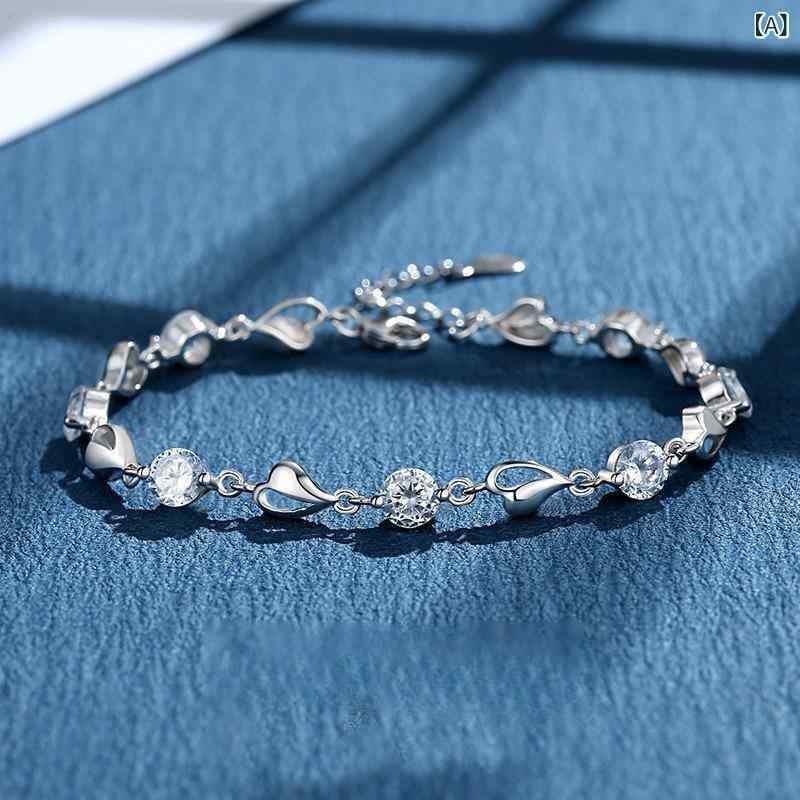 樂天商城 - 銀 貝 S 925 純銀 海洋の 心の ブレスレットの 女性の 金の ジルコンの ハート 型の 韓国 版の 設計は 百 合の 気質の 手の 装飾 品の 潮に なります。