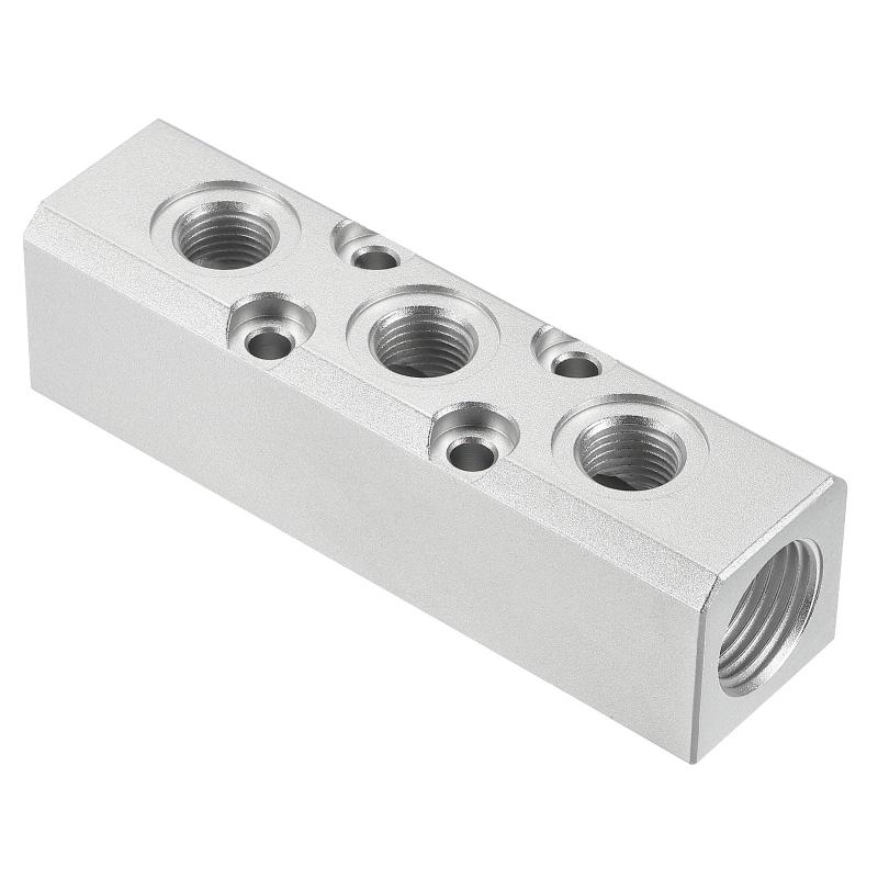 PATIKIL 3ウェイ5ポートエアマニホールド G1/2" G1/4" アルミエアホース インラインマニホールドブロック スプリッター空気圧 エアホース継手 ブルー