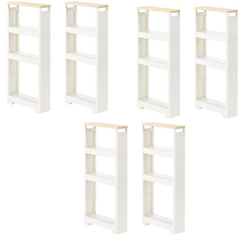 JEJアステージ(JEJ Astage) 隙間収納ワゴン ホワイト 12×40×85cm すきま収納 リセ スーパースリムラック ウッドマルチ4段 コロ付き キッチン ランドリー 洗面所 6個セット