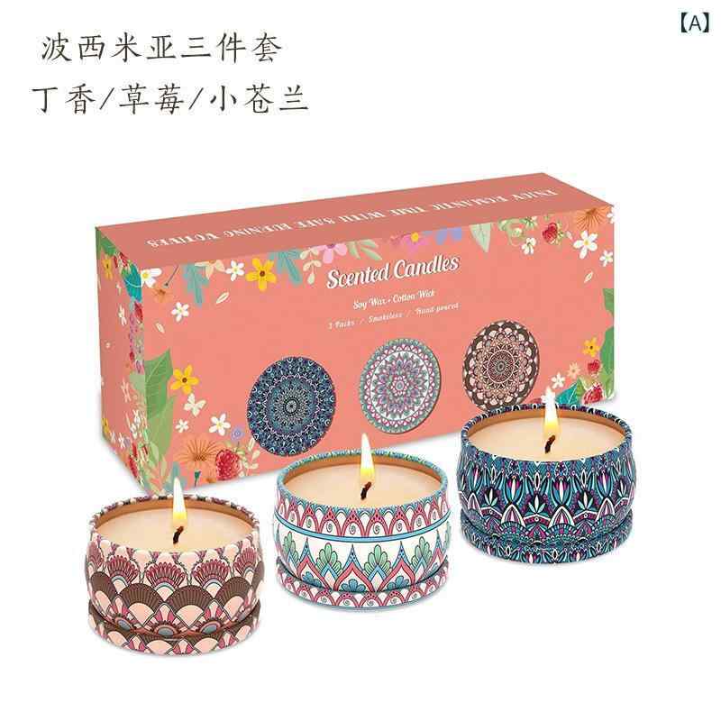 アマゾン 国境を 越えた 電気 商の 爆発 スポット 卸売り 3 点 香 薫 ろうそく 鉄 缶 大豆 ワックス 植物 精油 雰囲気