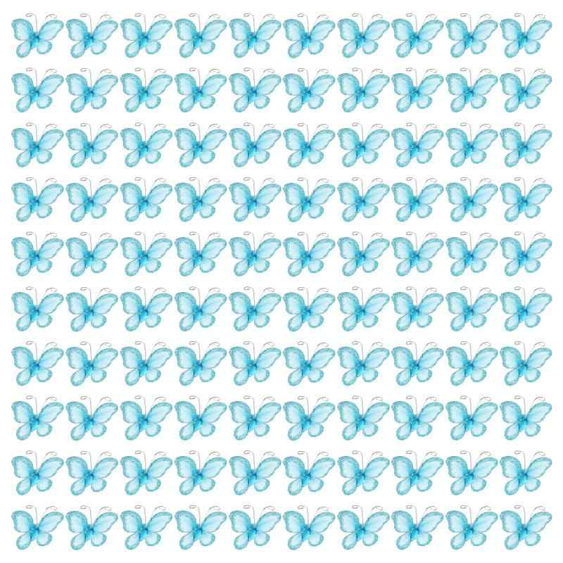 PATIKIL 100個 クラフト用蝶々 1.2" メッシュワイヤーグリッターバタフライ 蝶々 DIYクラフトホームデコレーション衣類ウェディングデコレーション ブルー