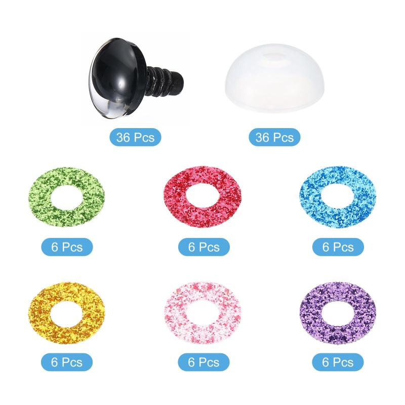 PATIKIL 16mmフラッシュセーフティアイ 36セットのドールアイ ワッシャー付きのソフトボタン リアルなカラフルな編み目のセーフティアイ デコクロシェアクセサリー ドールクラフト 6色