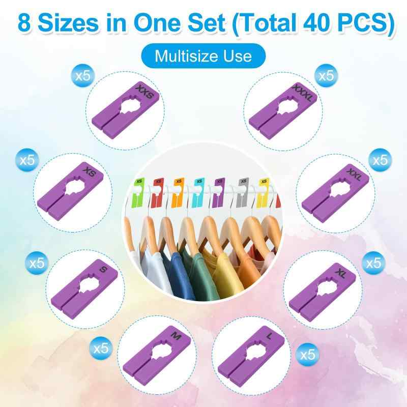 PATIKIL 洋服の仕切り 洋服掛け用 40個 8つのサイズ 矩形 事前に書かれた サイズマーク ラベルソートセパレータ クローゼット用 ラベンダー