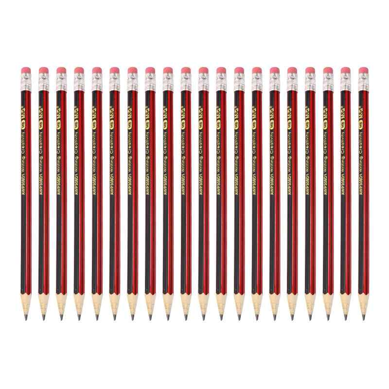 M&G 木製三角形鉛筆 2セットHB鉛筆 グラファイト丸鉛筆 消しゴム付き 教室 教師 事務用品 レッド 黒