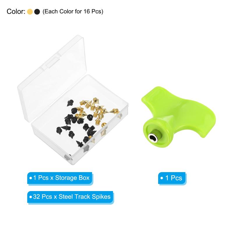 PATIKIL 6.35 mm 炭素鋼 トラッ ク釘 32個 スポーツスニーカー交換用アクセサリー レンチ付き ロングジャンプ ランニング用 黒 金色