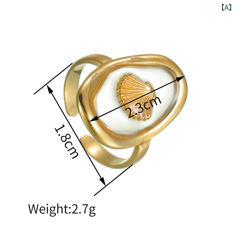 Other , Materials - 国境を 越えた新 製品 海洋 シリーズの 開口 指輪 ファッション 百 合 貝殻 調節 可能な 指輪 メッキ 18 k 金手 アクセサリー