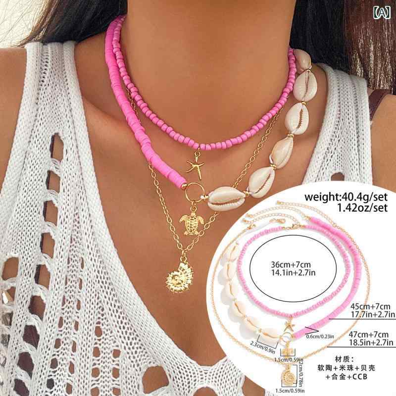 欧米の クロス ボーダーの アクセサリの 海洋の 風の 貝殻の 米の 玉の 砂利の ネックレスの 女性の 砂浜の 海星の 鎖の necklac