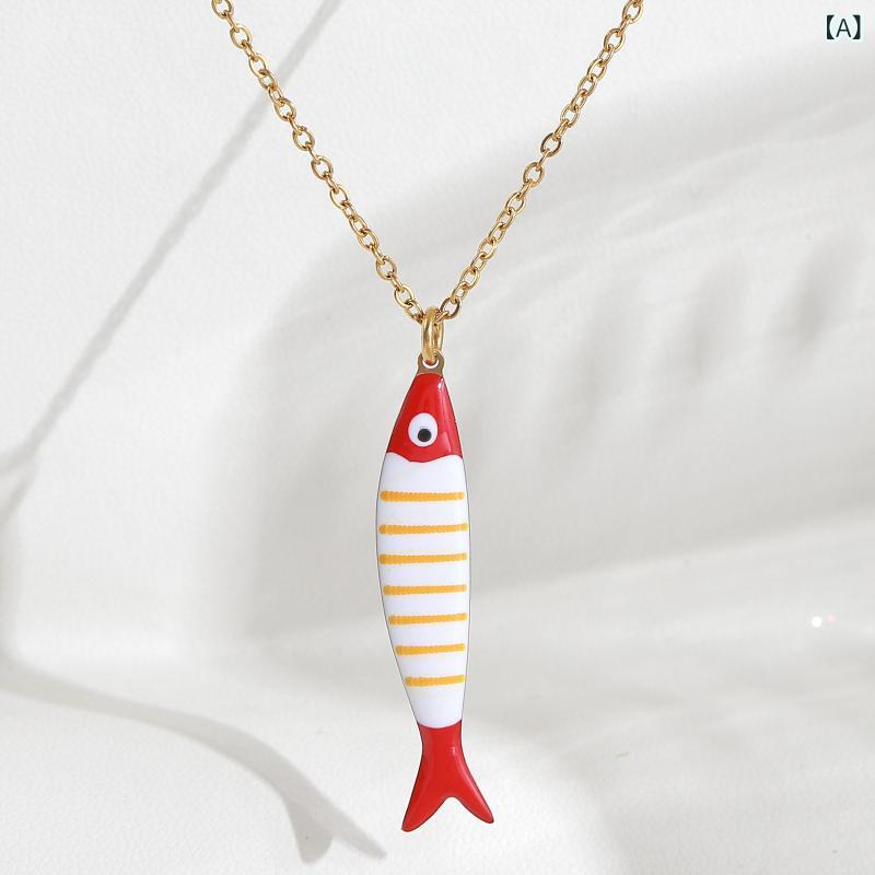 Stainless Steel Drip Oil Colorful Fish Ocean Pendant Necklace Pendant DIY European and American Fashion Bracelet Sweater Jewelry for Women