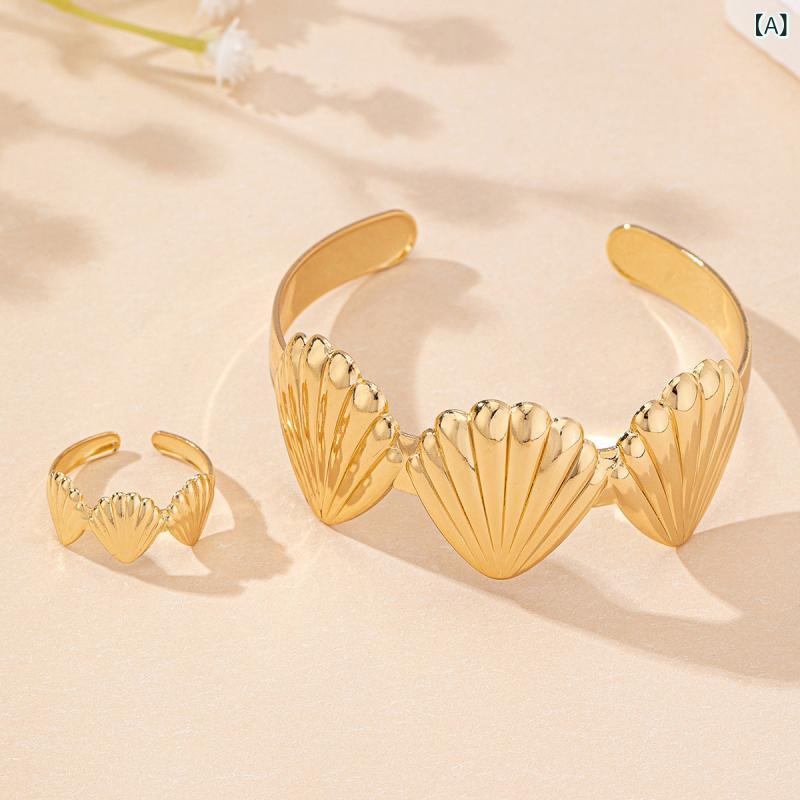 欧米の クロス ボーダー 貝殻 ブレスレット 貝殻 指輪 アクセサリー セット 海洋 ...