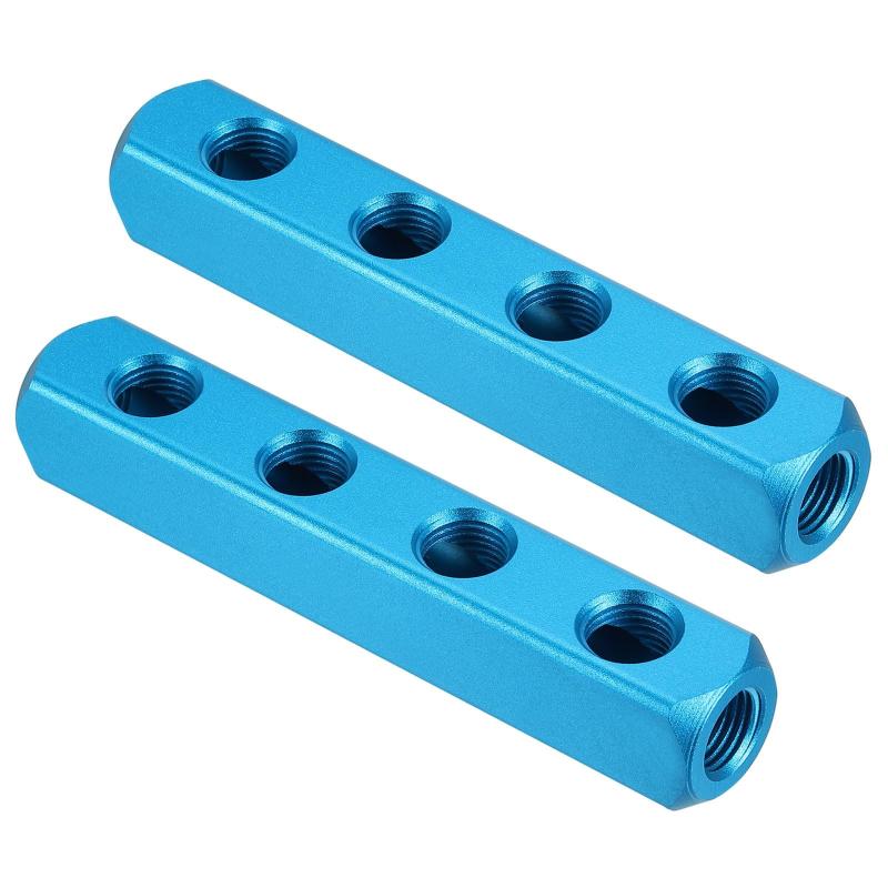 PATIKIL 4ウェイ7ポートエアマニホールド 2 個入り G1/4 Inch アルミエアホース インラインマニホールドブロック スプリッター空気圧 エアホース継手 ブルー