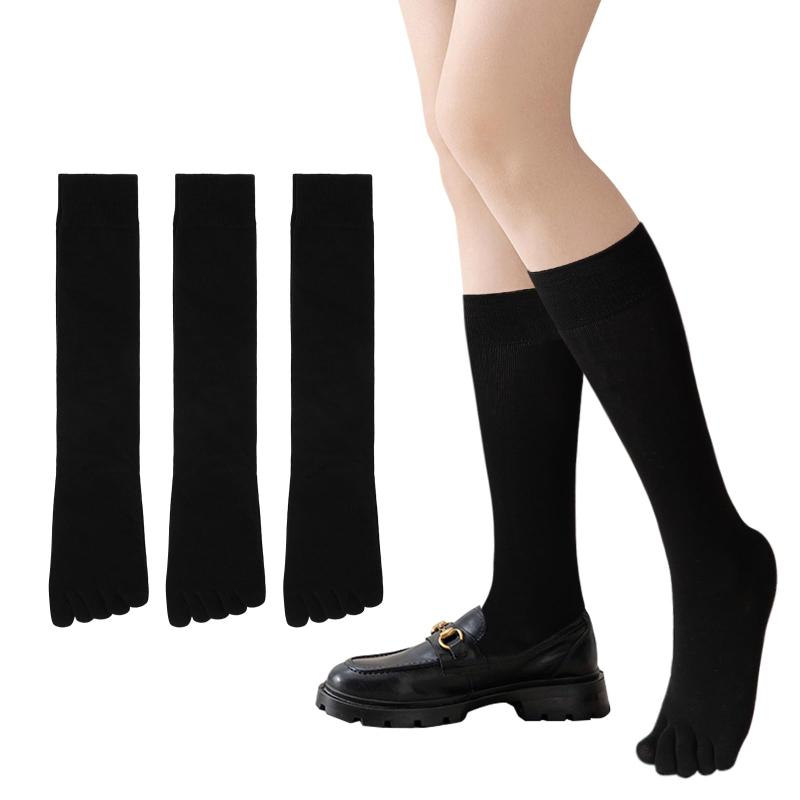 [Yazon] 5本指ソックス レディース ハイソックス 秋冬 暖かい靴下 おしゃれ 綿 五本指ソックス 冬用 防寒 カジュアル女性用 婦人 着圧靴下 通勤 通学JK 制服用 5本指ハイソックス 中厚手 22-25cm 3