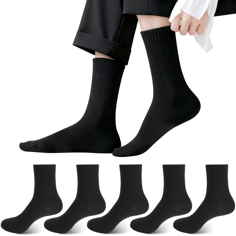 [MysticLove] 靴下 レディース 5足セット 無地 コーマ綿 ソックス 中厚 春秋冬用 抗菌防臭 吸汗 通気 柔らかい シームレス 長時間快適 ビジネス カジュアル 兼用 22-25cm