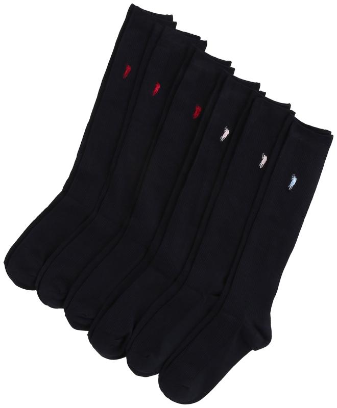 (ウェスタンポロテキサス)WESTERN POLO TEXAS [3種アソート6足セット] 紺ハイソックス (長さ37cm) レディース靴下 ネイビー(マーク:ブラック/ブルー/ピンク) 22-24cm