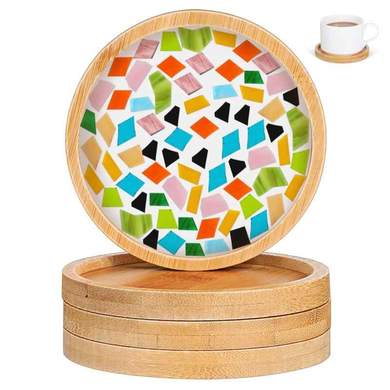 ULTECHNOVO 4個 モザイクコースター 茶道コースター 装飾コースター クラフトコースター 工芸用タイル 空白のコースター コースター DIY DIYコースターキット 竹 Beige