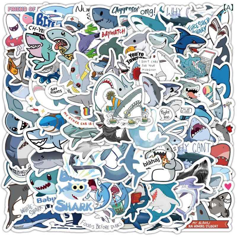 乐天商城 - 100 枚の サメ 漫画 落書き シール 海洋 生物 クロス ボーダー 装飾 コップ ギター 自動車 貼り 絵 卸売り